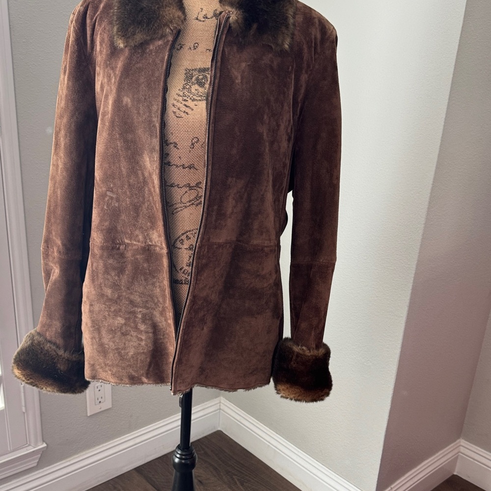 Luxurious Brown Faux Fur Collar Teddy Jacket - Picture 3 of 4